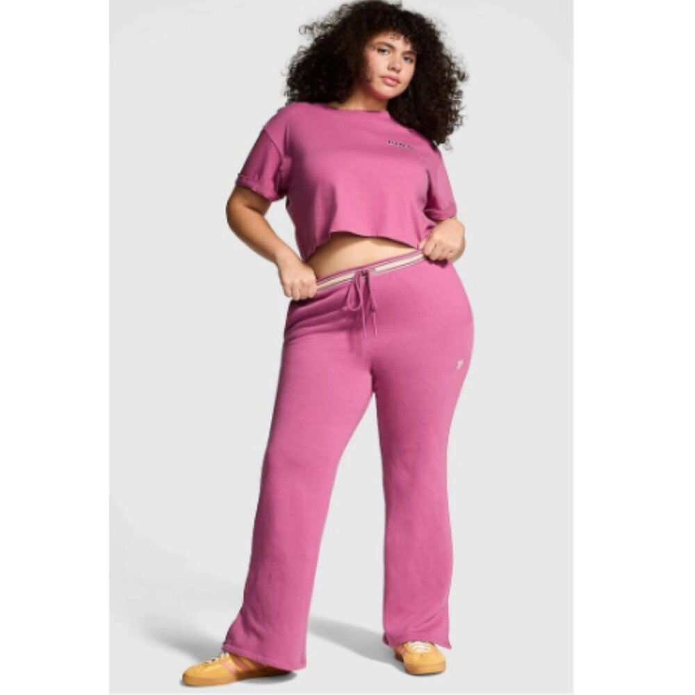 PINK Victorias Secret Ivy Fleece Flare Pants Classic Fit In Rose/Ivory Large NWT